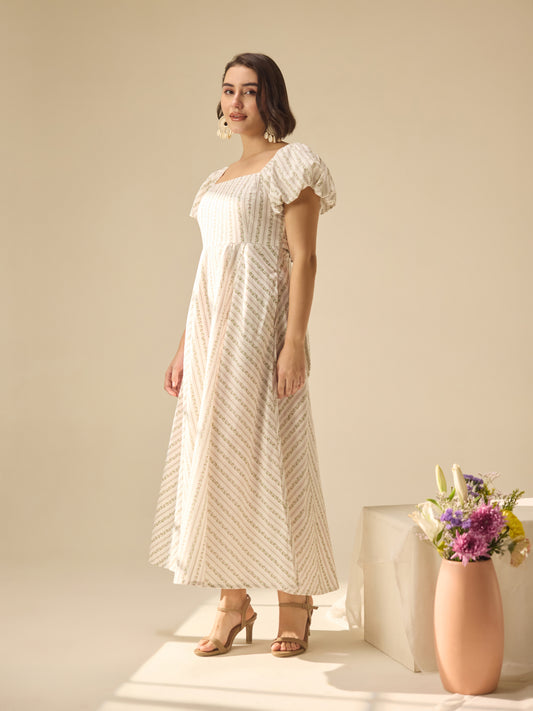 Apple-picker puff sleeve fullgown cotton dress
