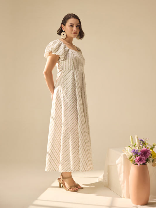Apple-picker puff sleeve fullgown cotton dress