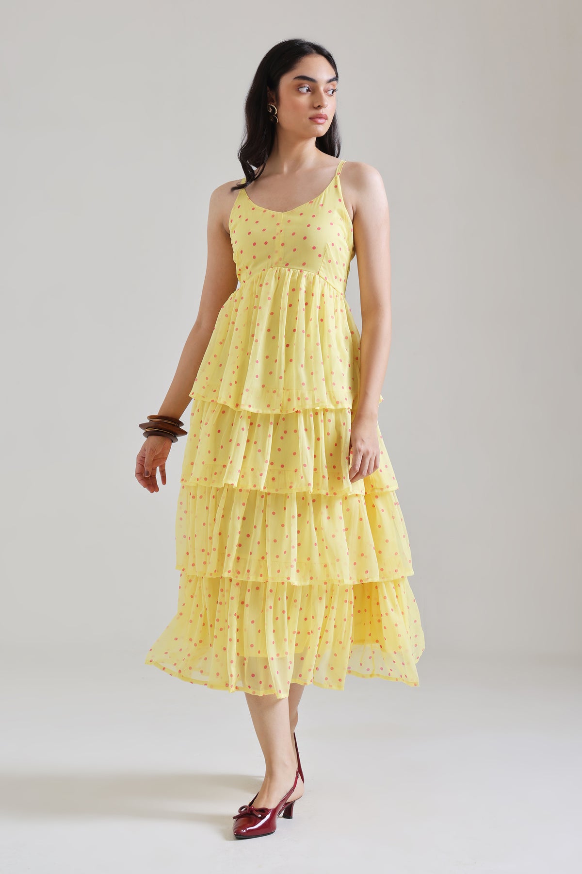 Polka Dot Tiered Midi Dress