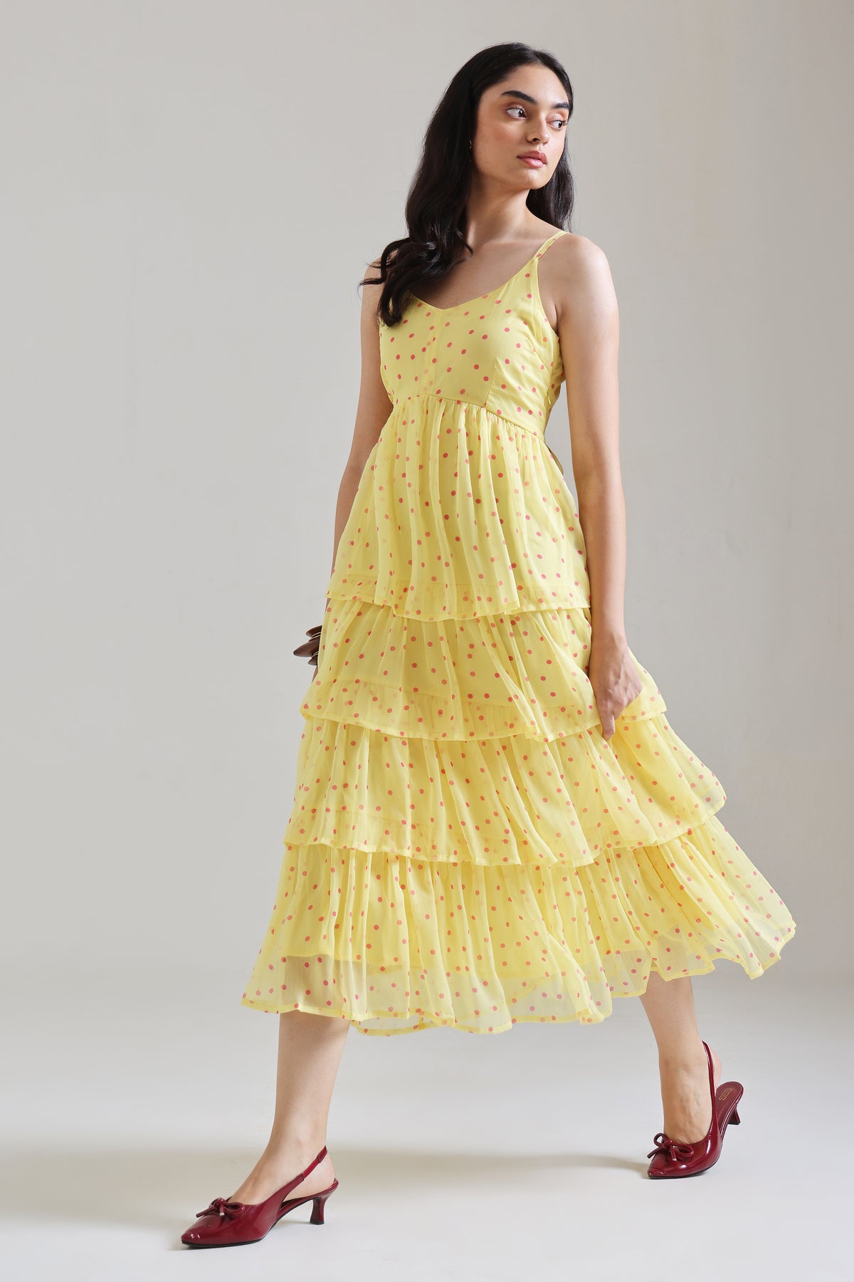 Polka Dot Tiered Midi Dress