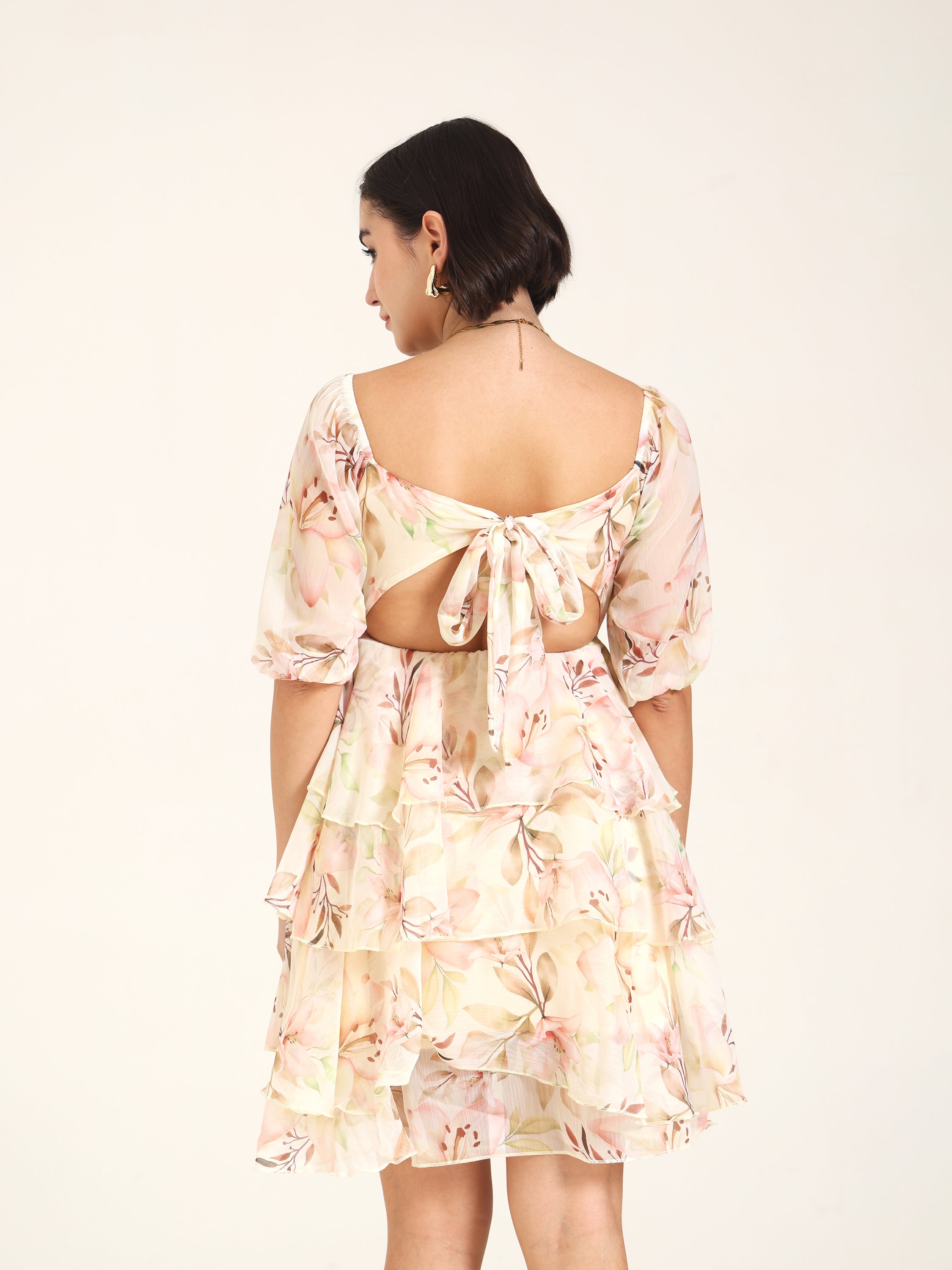 Flora Chiffon Dress with Cut-out Back
