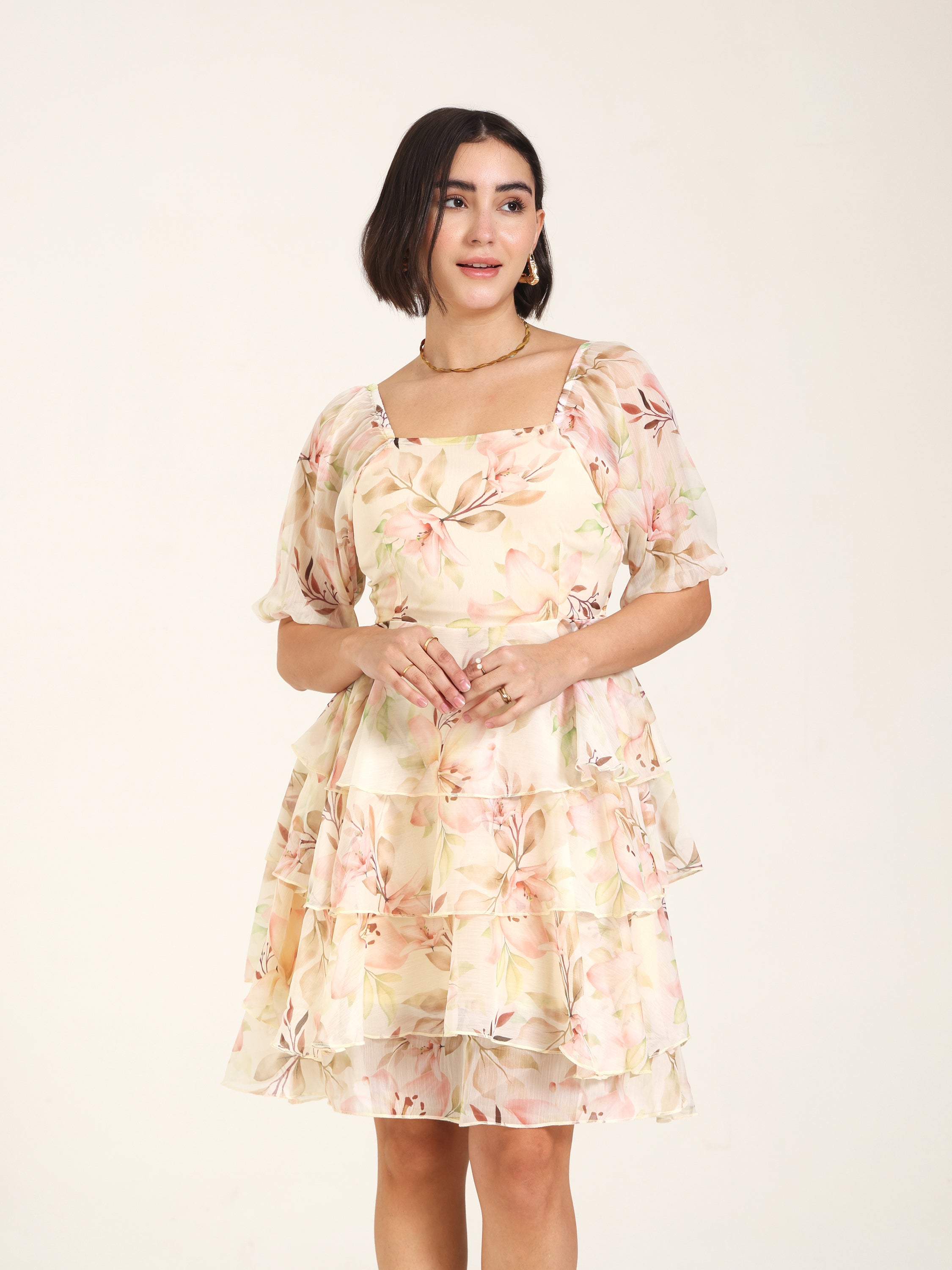 Flora Chiffon Dress with Cut-out Back