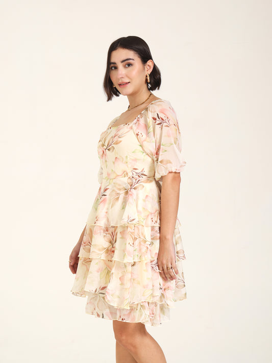 Flora Chiffon Dress with Cut-out Back