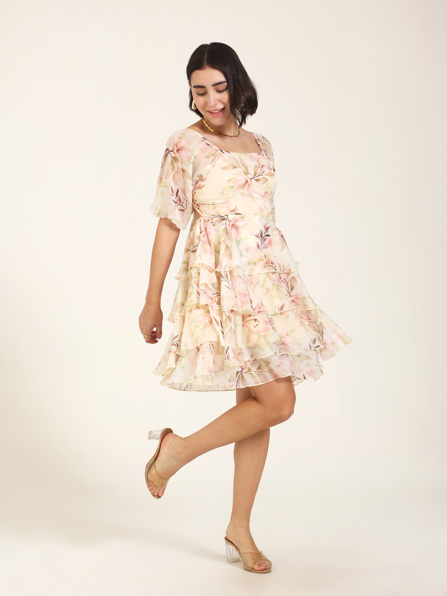 Flora Chiffon Dress with Cut-out Back