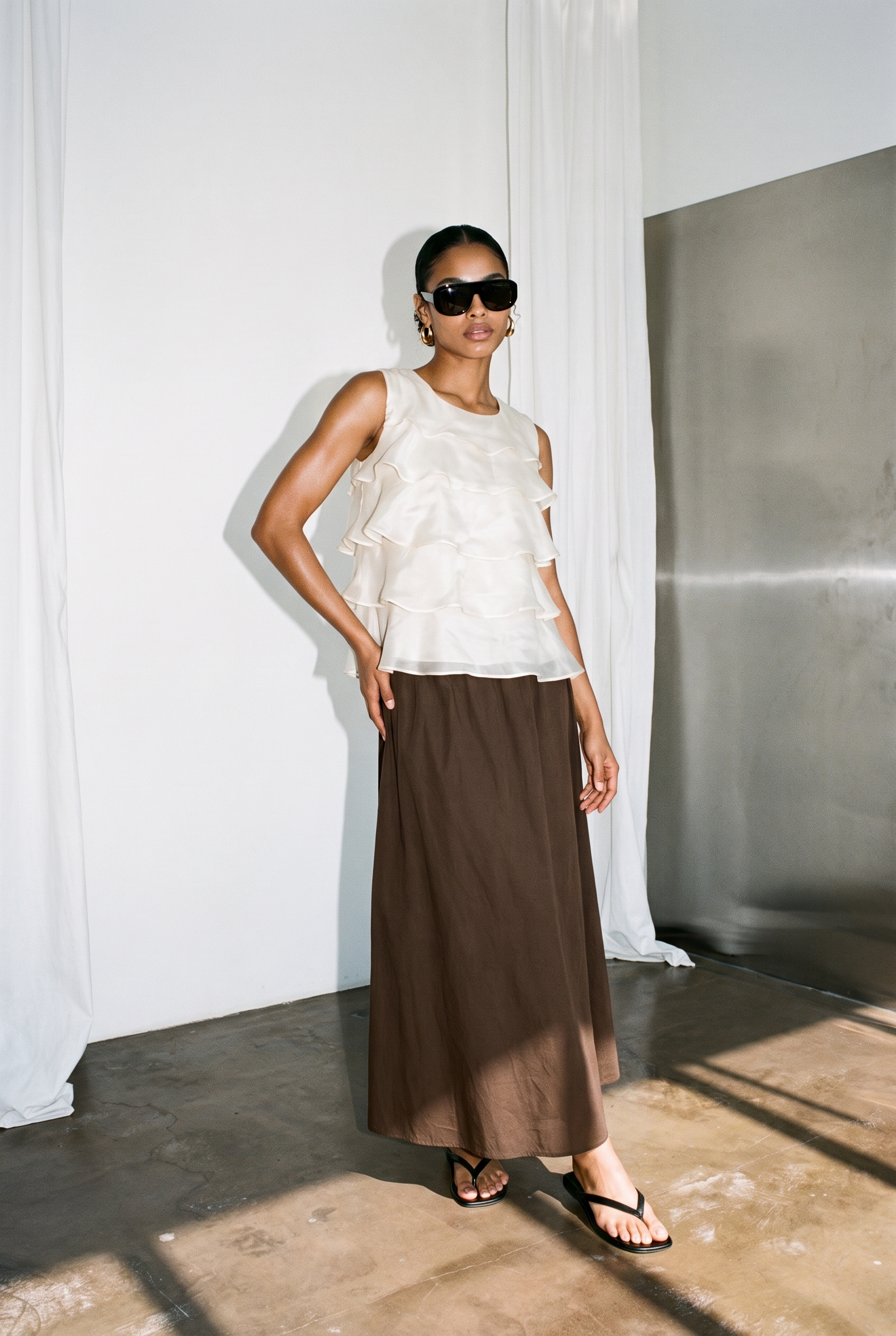 Tiered Ruffle Silk Organza Top