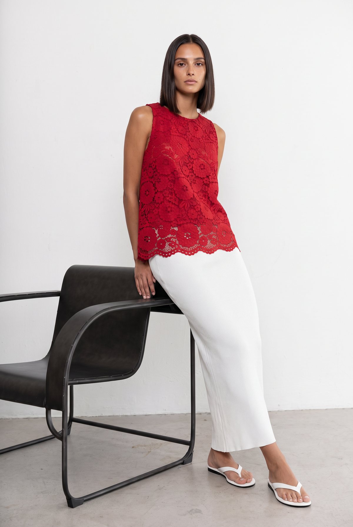 Red Floral Lace Top