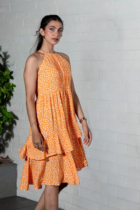 Tangerine Halter-neck Layer Dress