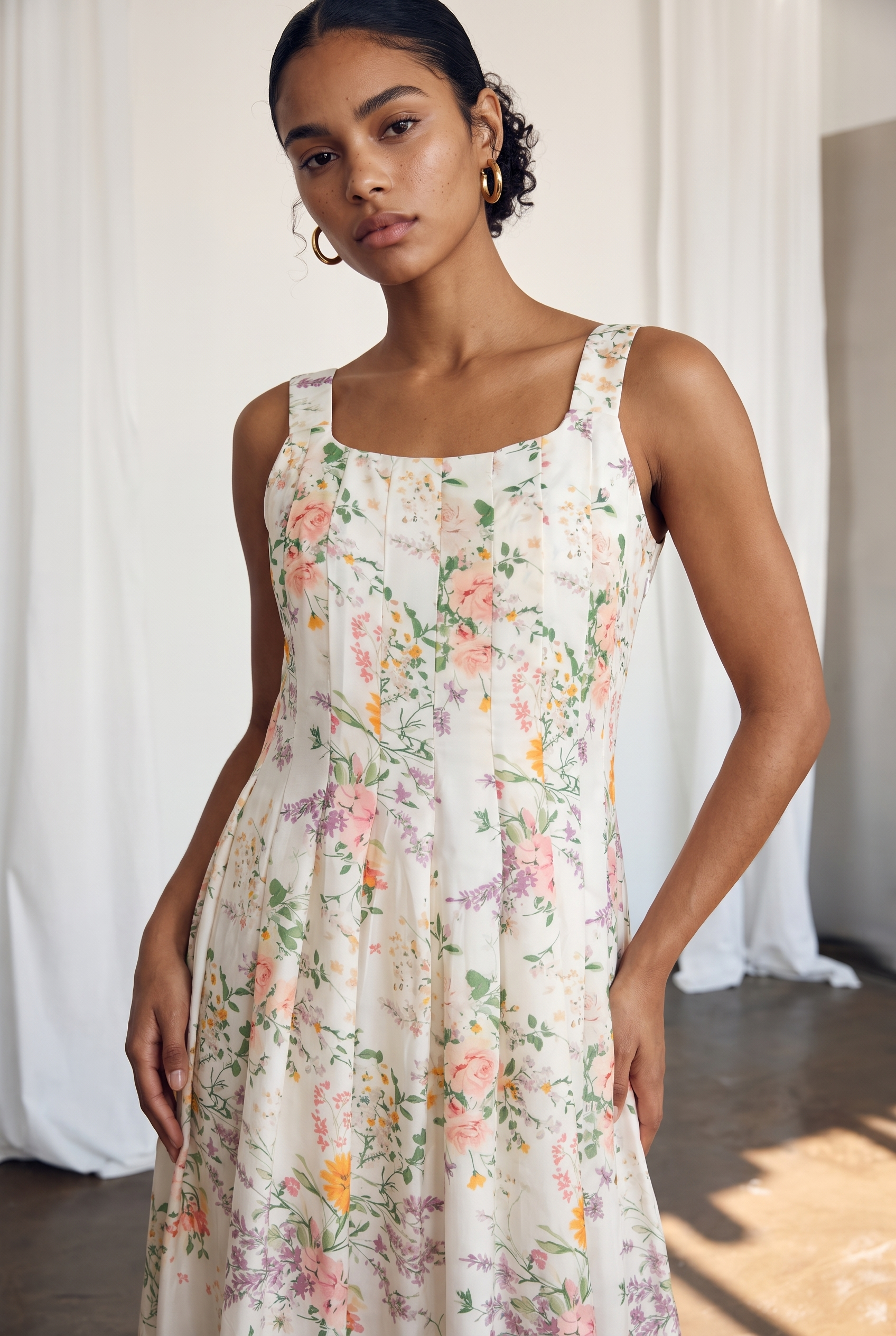 Floral Print Satin Midi Dress