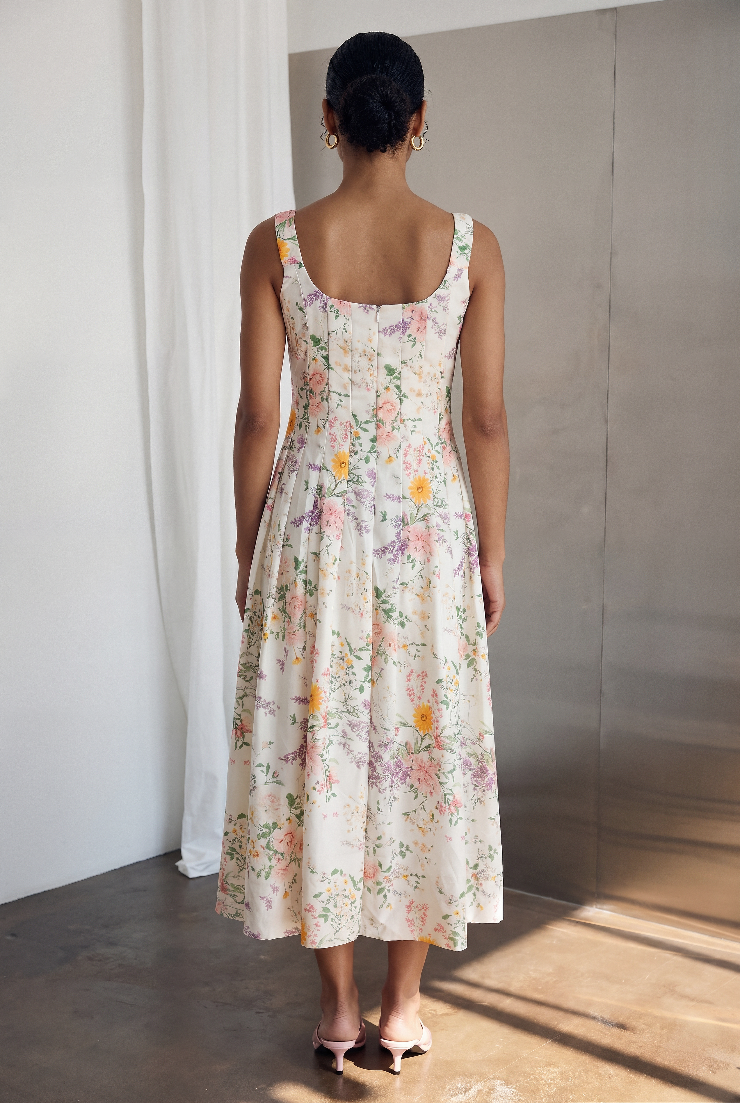 Floral Print Satin Midi Dress