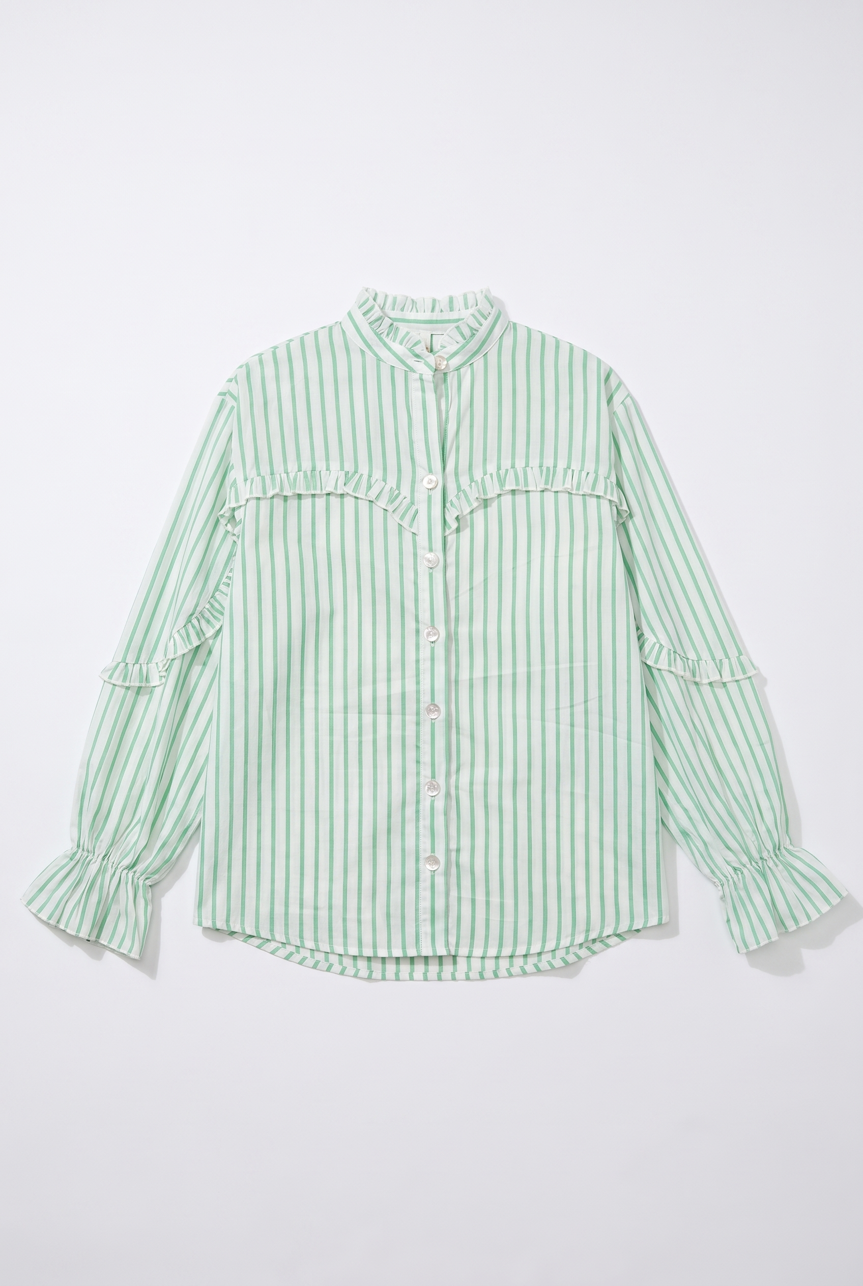 Green Stripe Ruffle Shirt