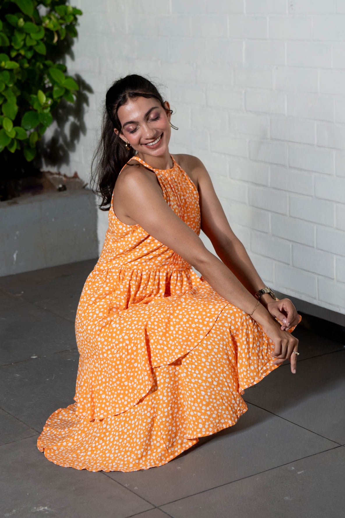 Tangerine Halter-neck Layer Dress