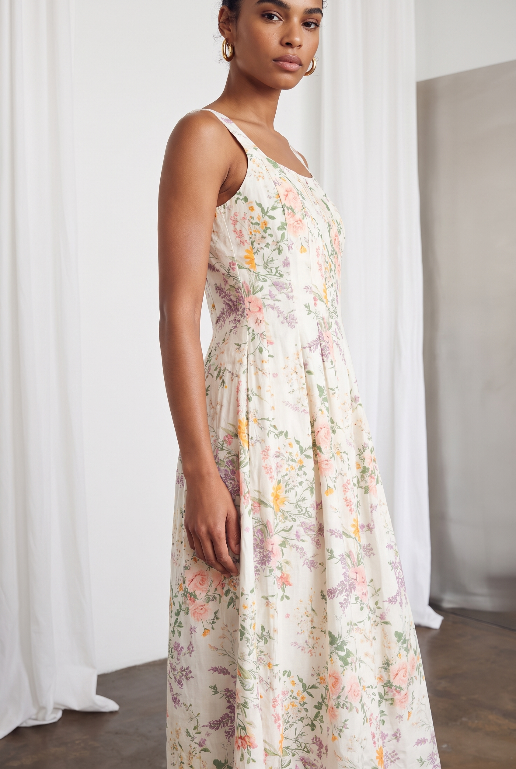Floral Print Satin Midi Dress
