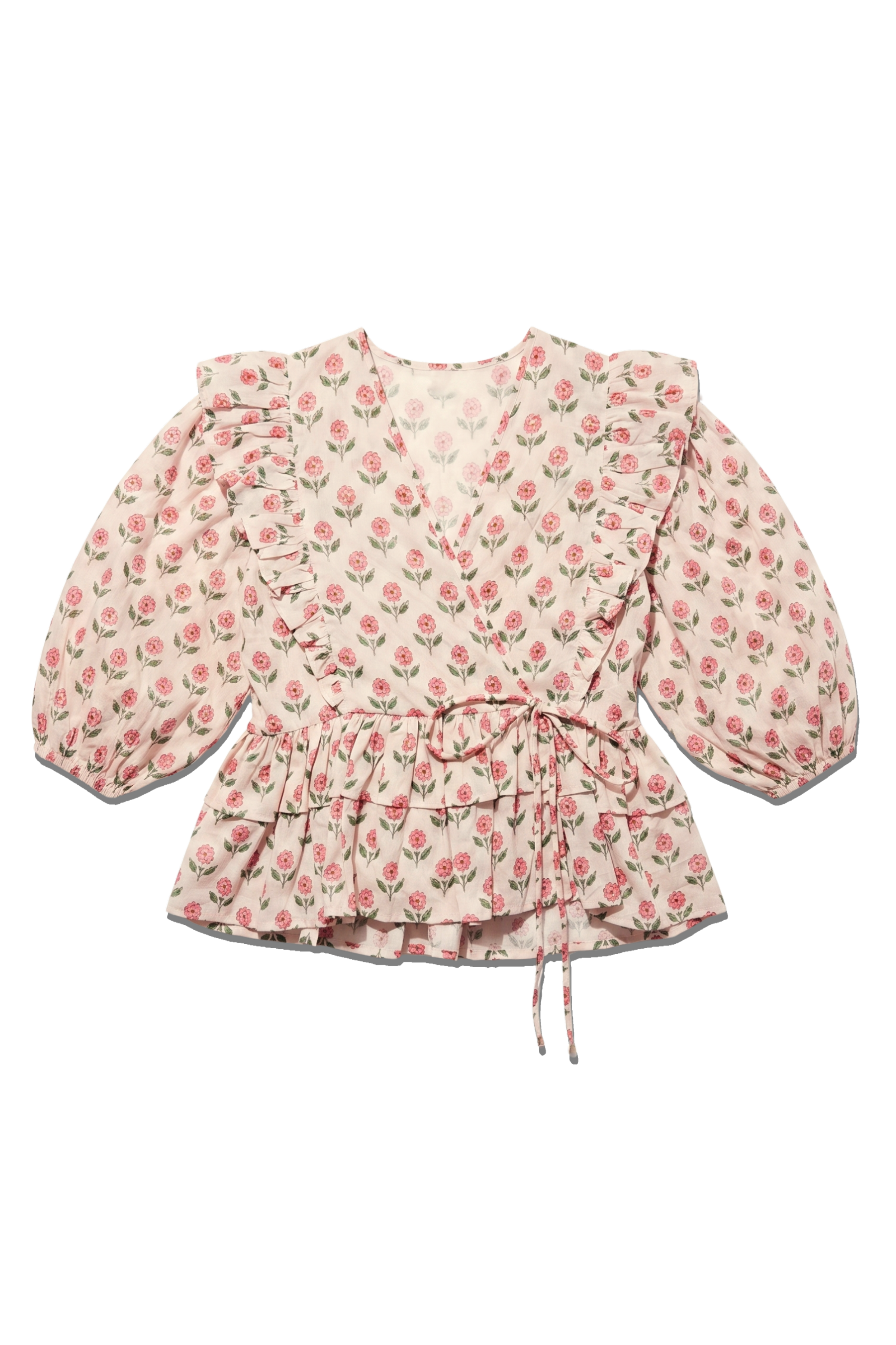 Cotton Ruffle Shoulder Peplum Top
