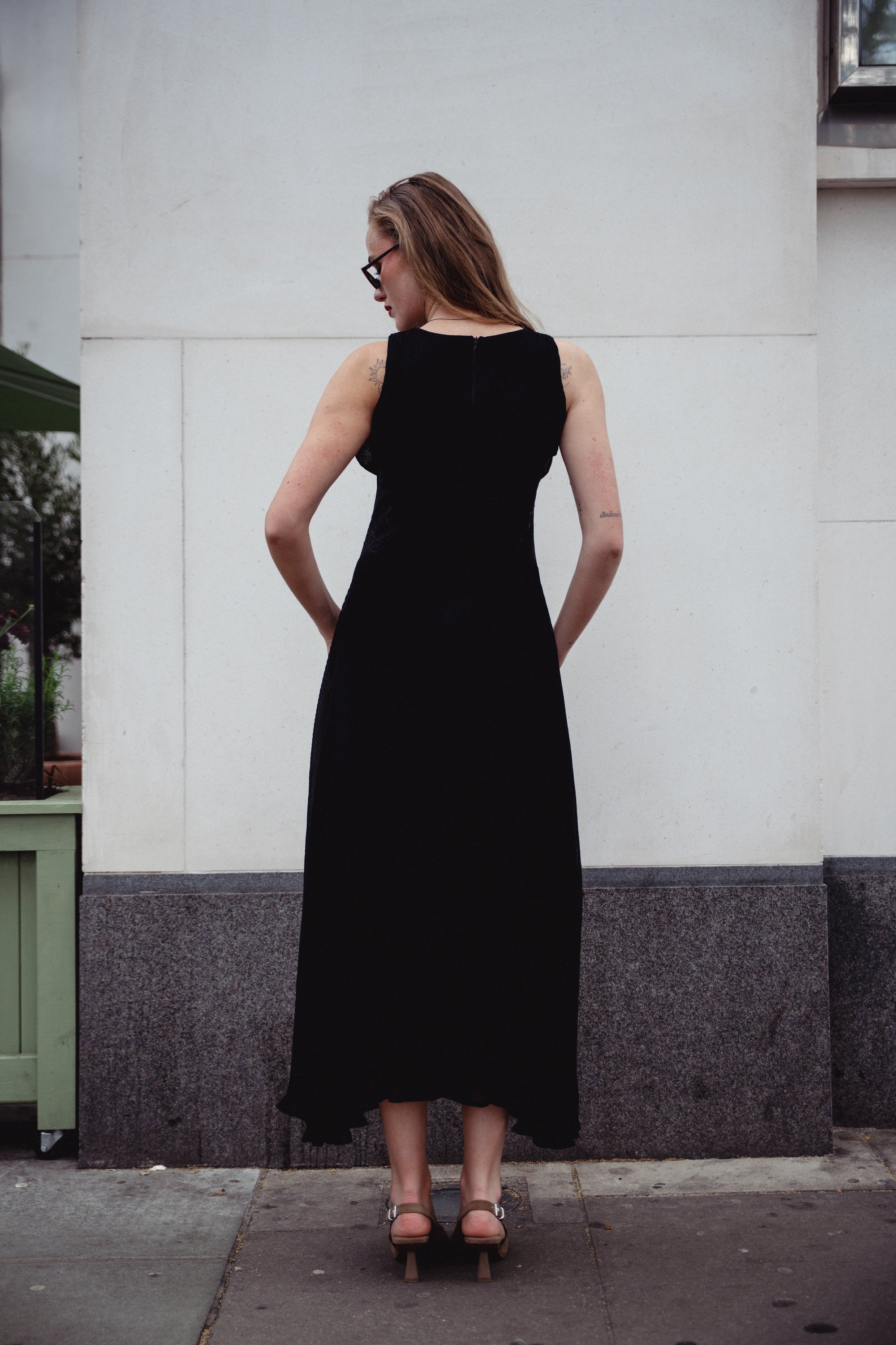 Nightfall Black Pleated Midi Dress