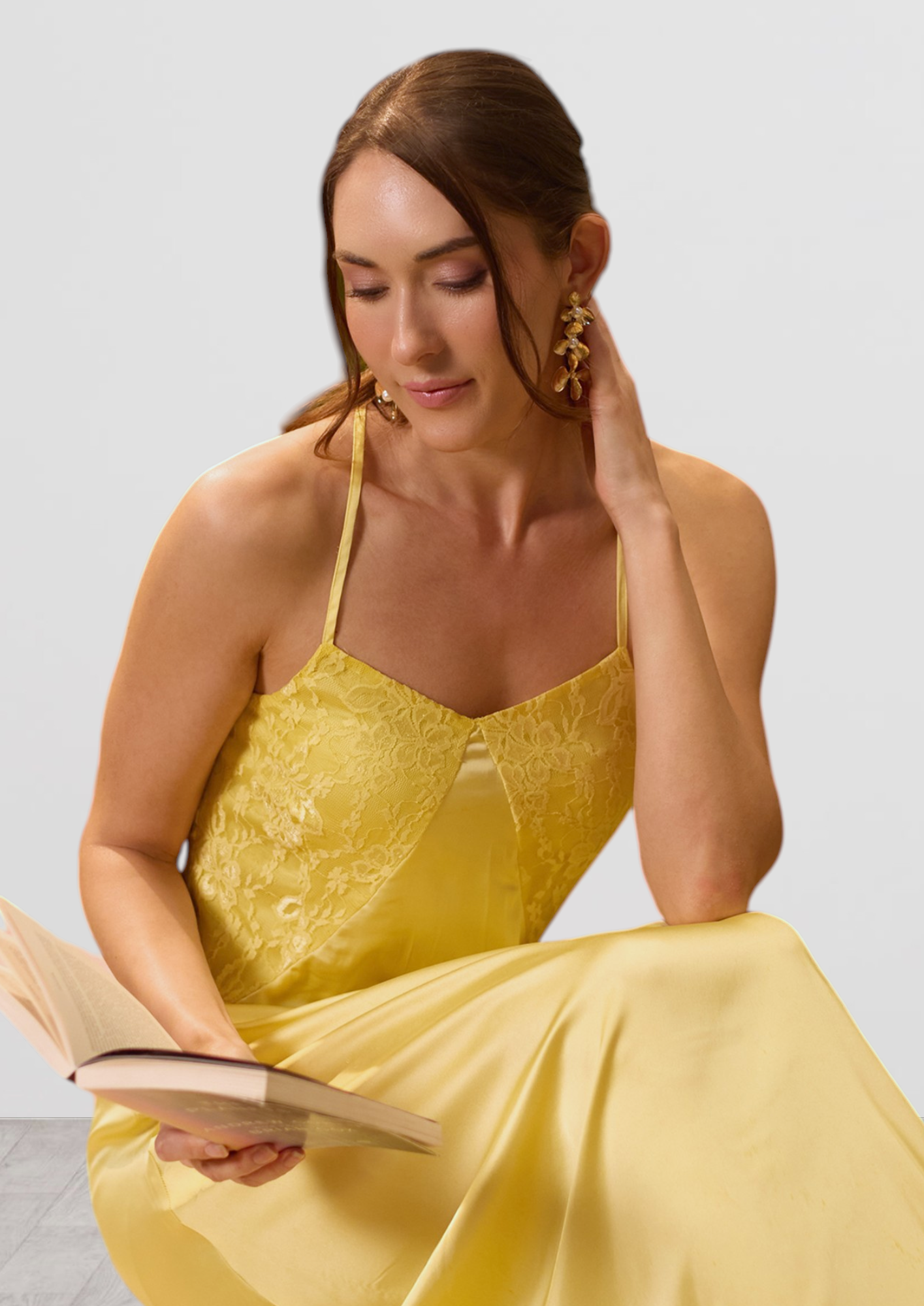 Lemon Glow Slip Midi Dress