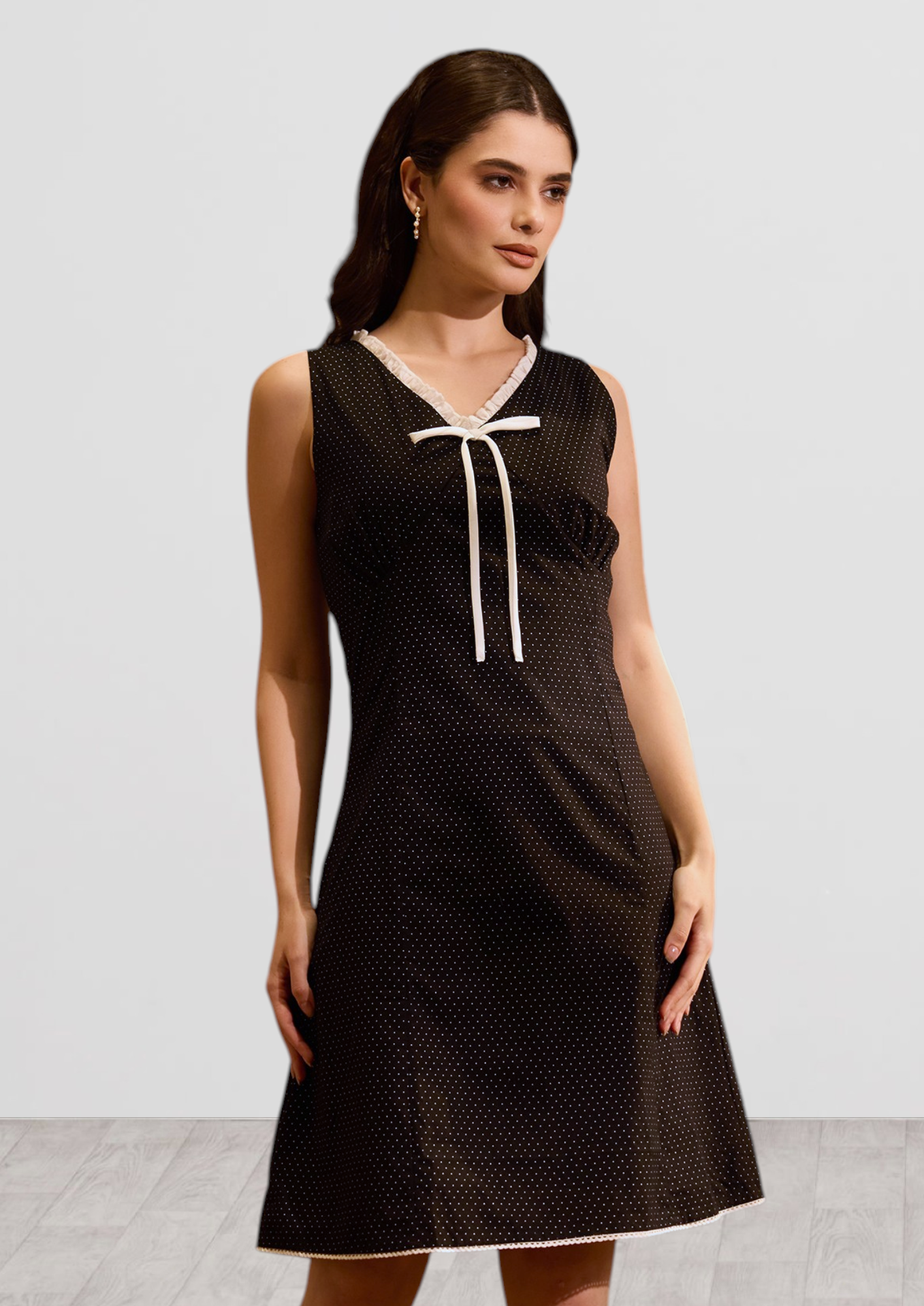 Black Polka Dot & Bow Mini Dress