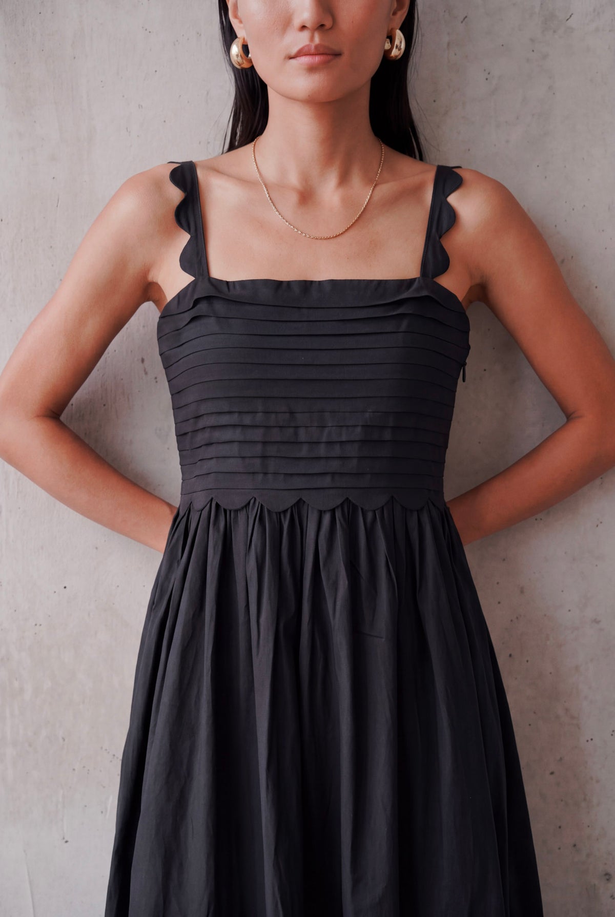 The Black Scallop Midi Dress
