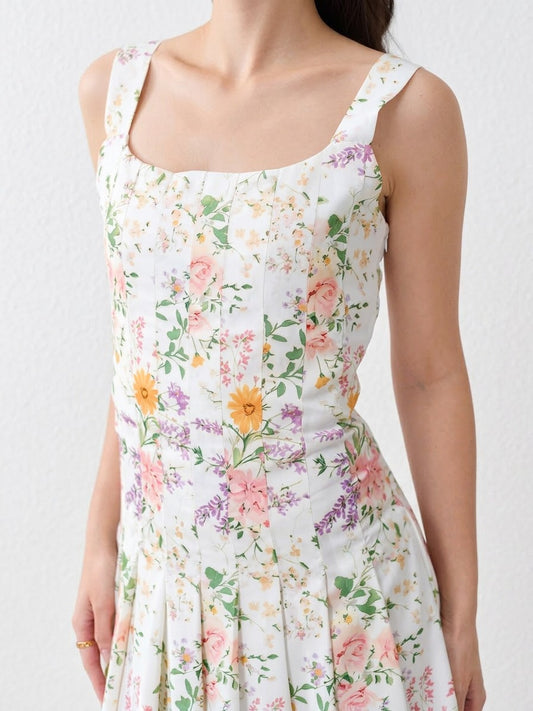 Ivory Floral Print Midi Dress