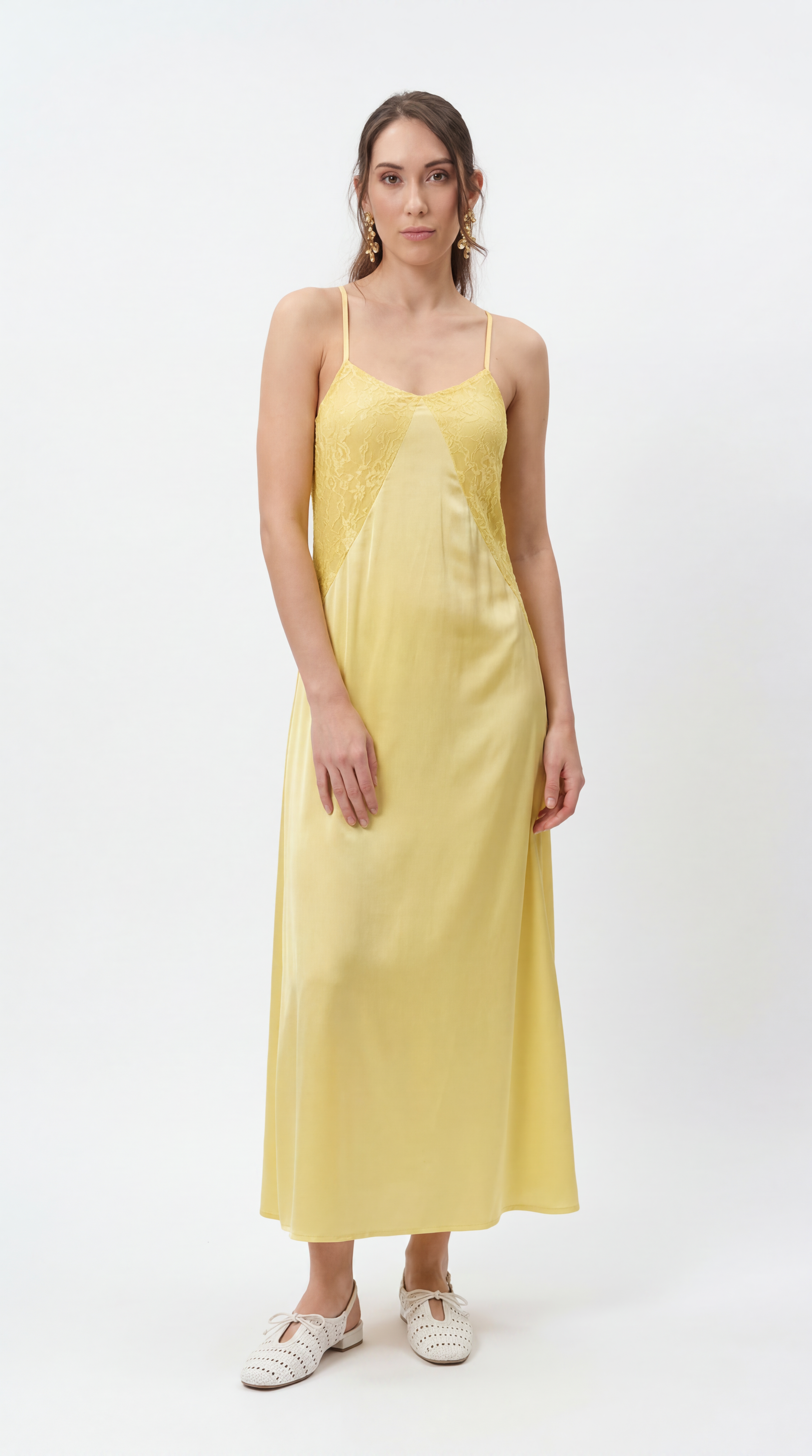 Lemon Glow Slip Midi Dress