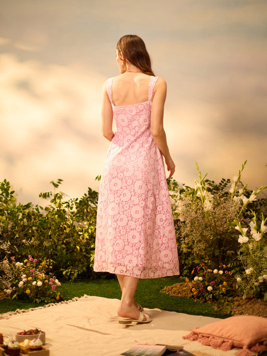 Pink Lace Brunch Midi Dress