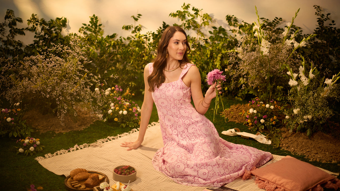 Pink Lace Brunch Midi Dress