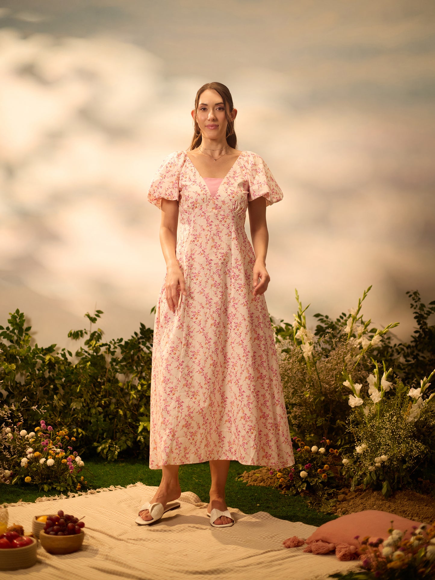 Blush Garden Tie-Back Midi Dress