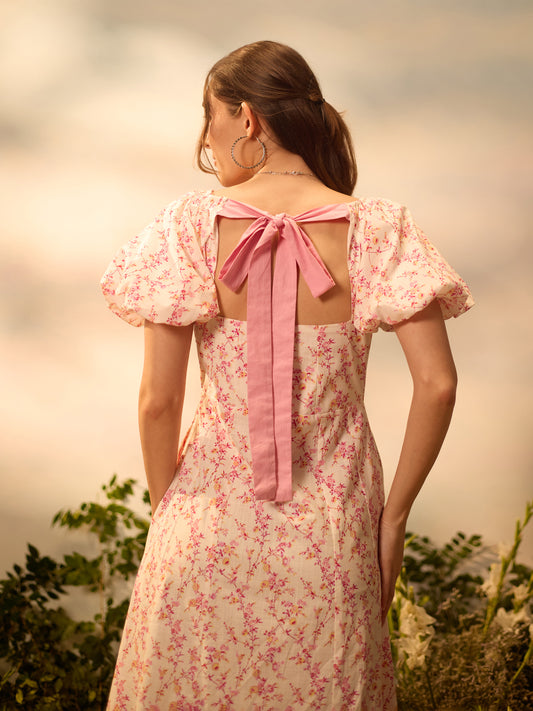 Blush Garden Tie-Back Midi Dress