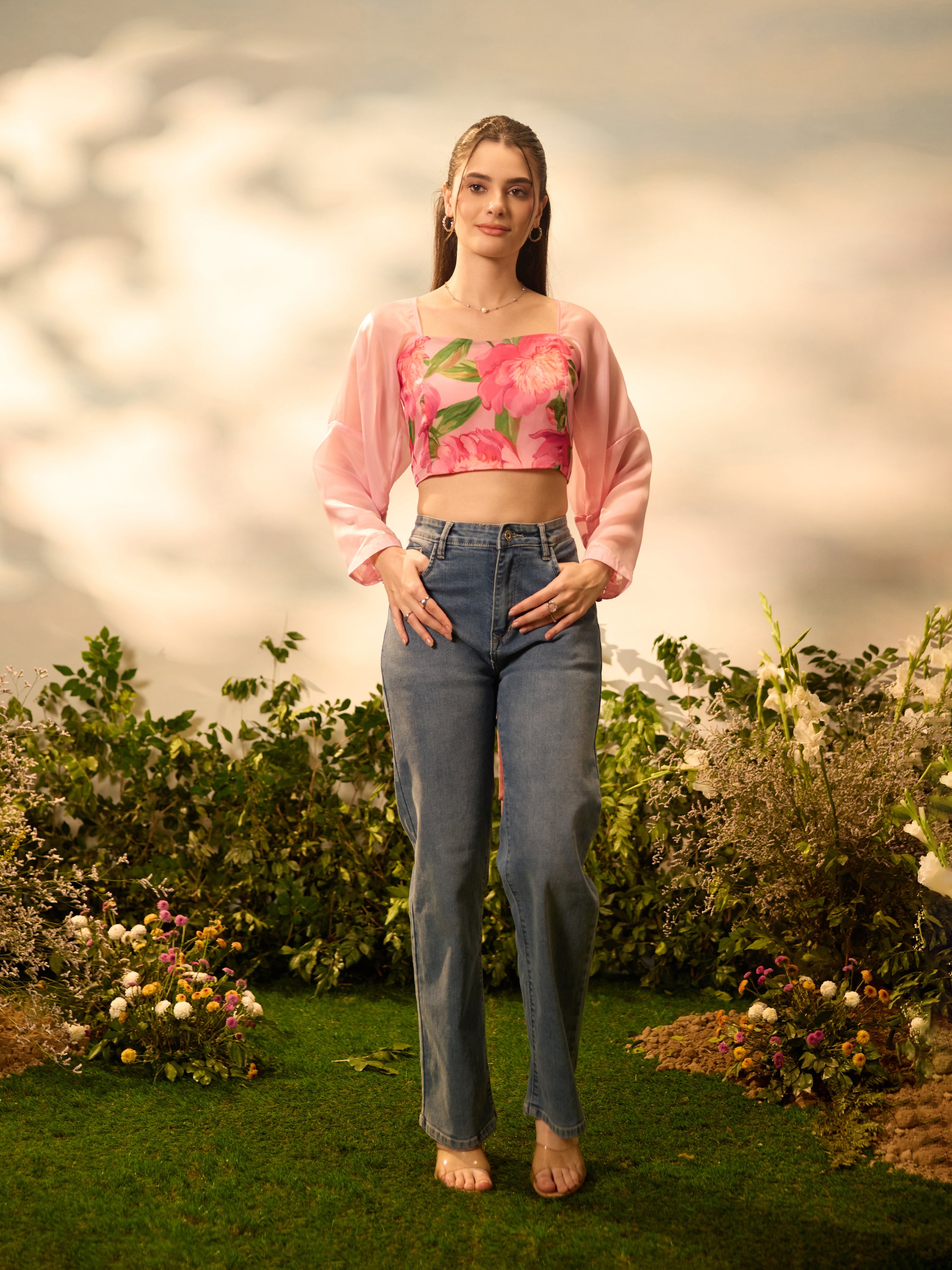 Peony Whisper Tie-Back Crop Top