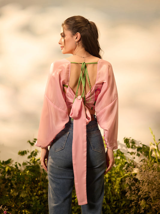 Peony Whisper Tie-Back Crop Top