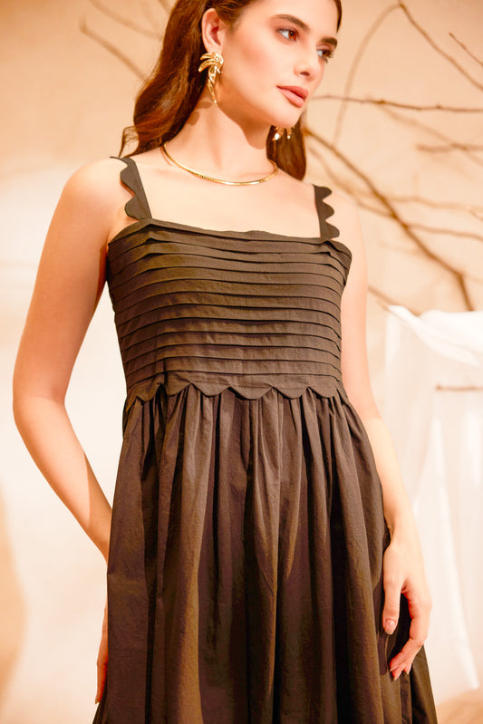 The Black Scalloped Midi Dress