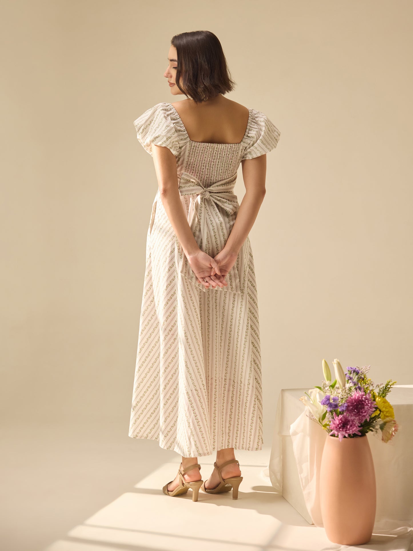 Apple-picker puff sleeve fullgown cotton dress