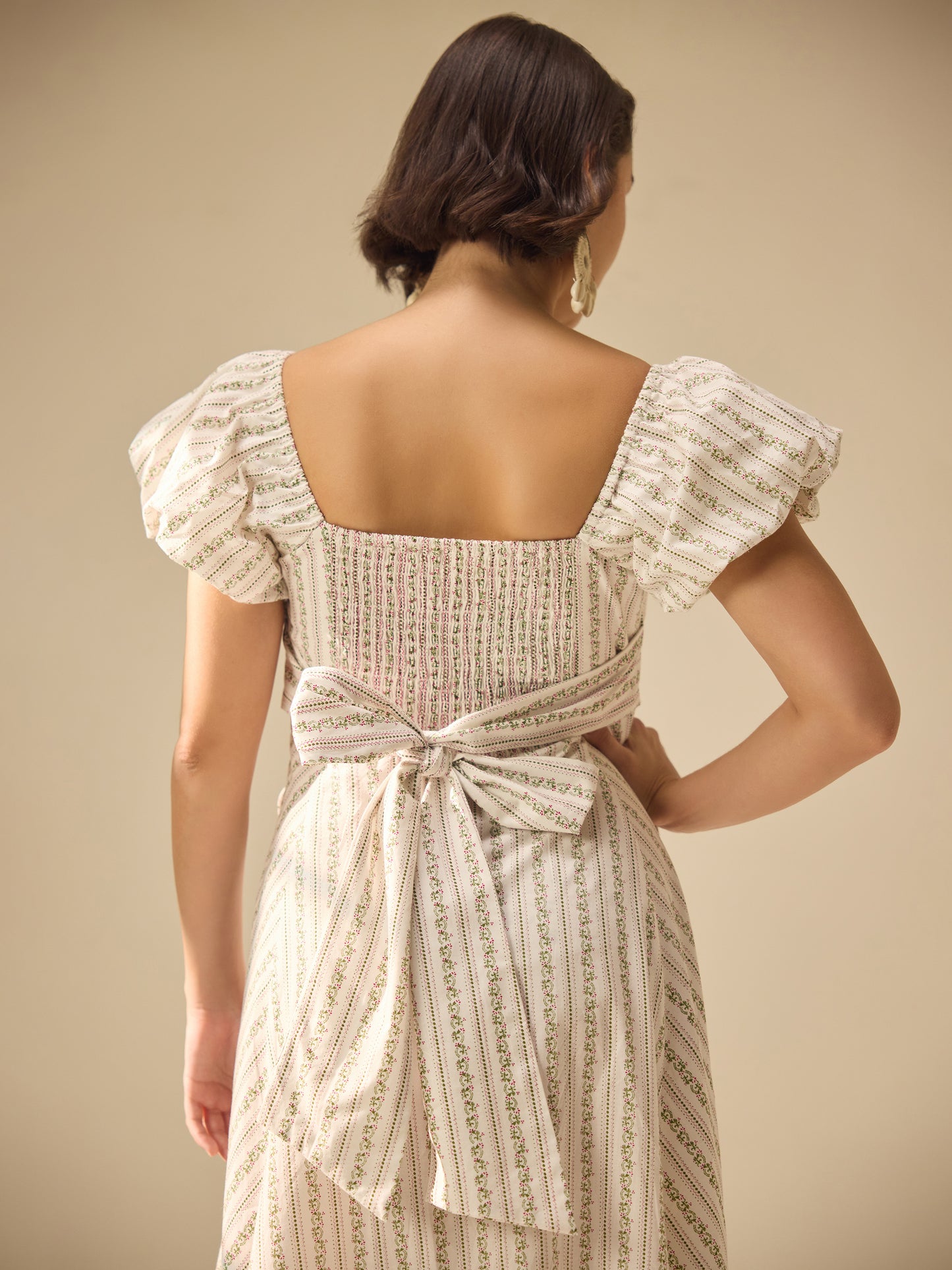 Apple-picker puff sleeve fullgown cotton dress