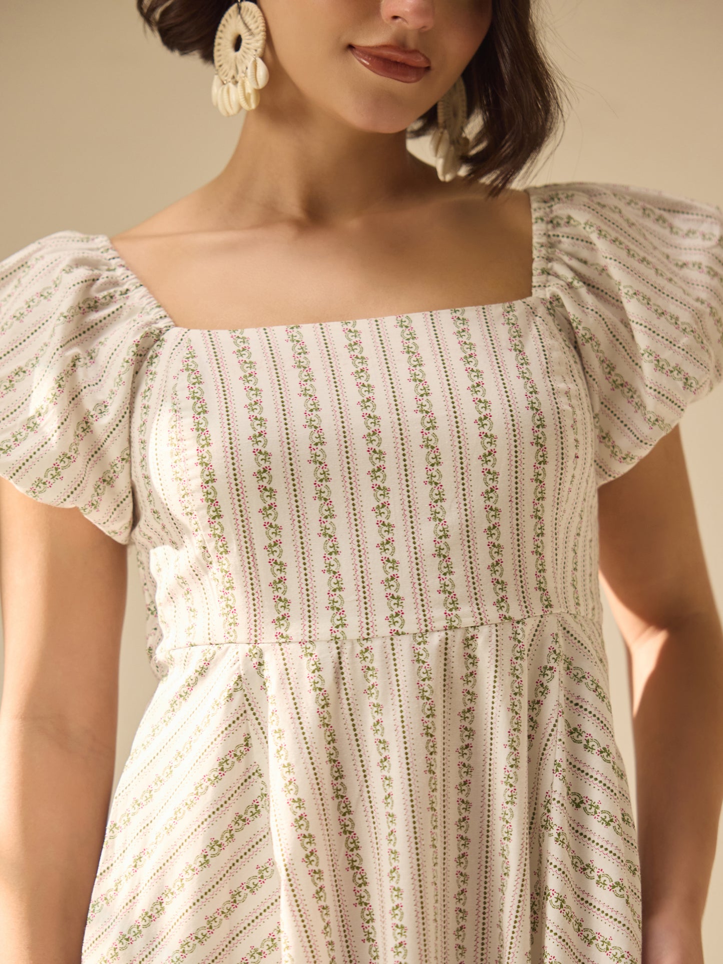 Apple-picker puff sleeve fullgown cotton dress