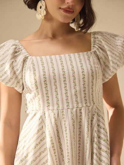 Apple-picker puff sleeve fullgown cotton dress