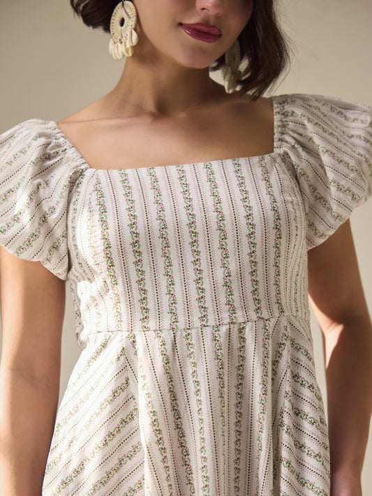 Apple-picker puff sleeve fullgown cotton dress