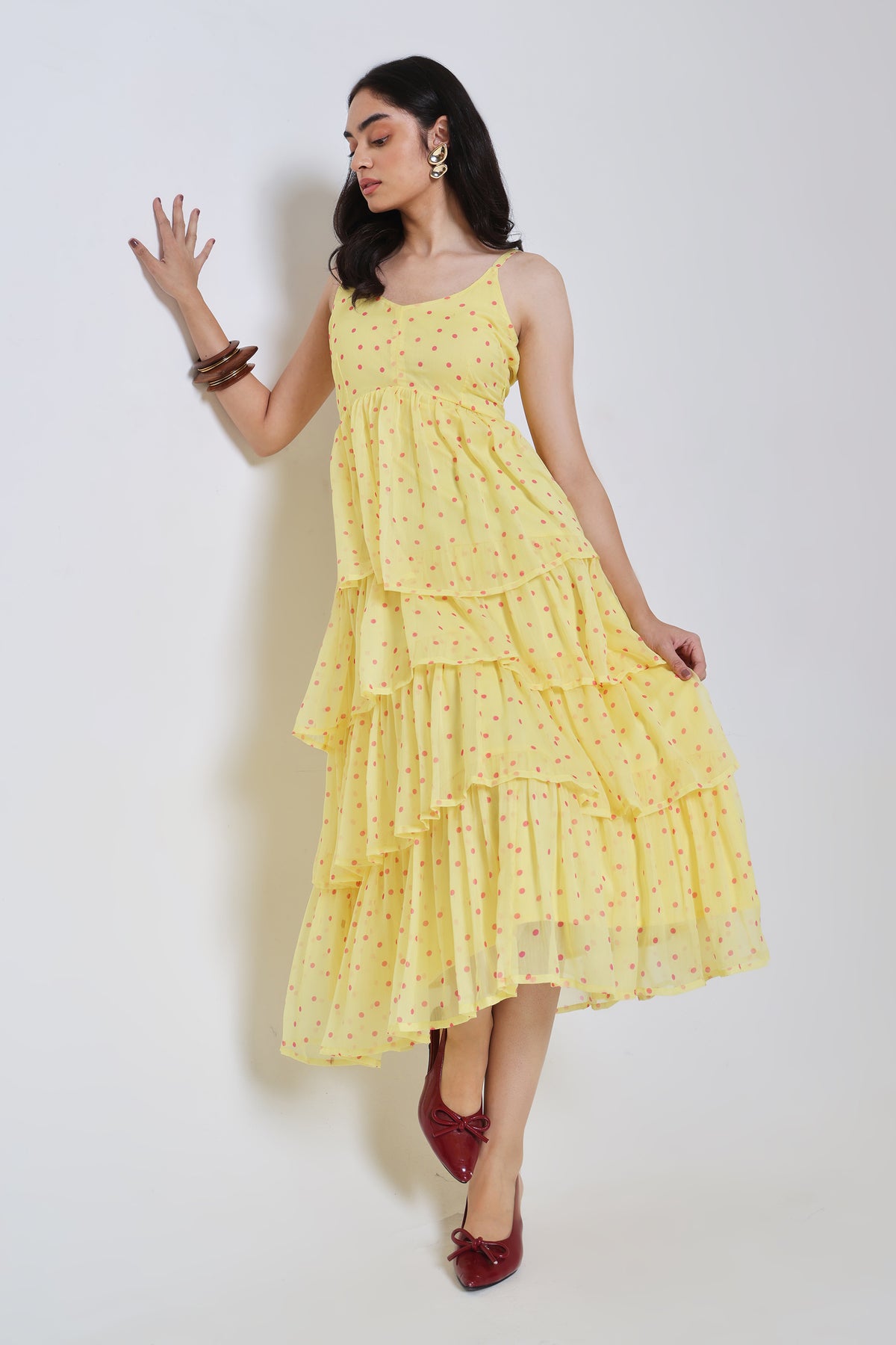 Polka Dot Tiered Midi Dress