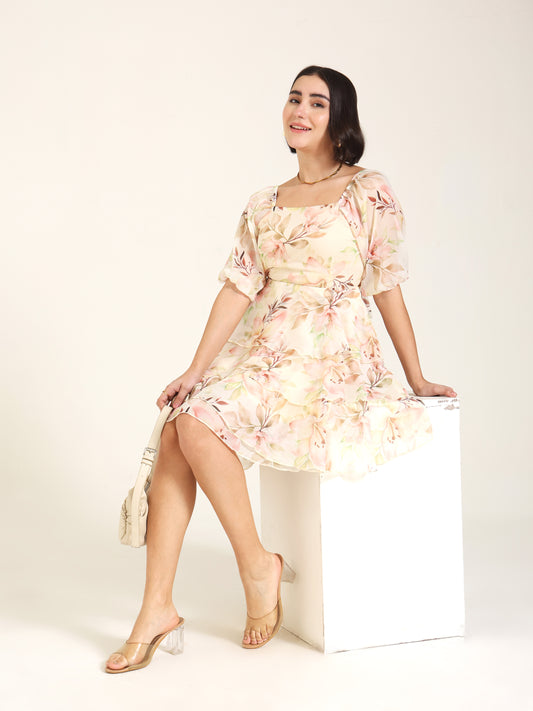 Flora Chiffon Dress with Cut-out Back