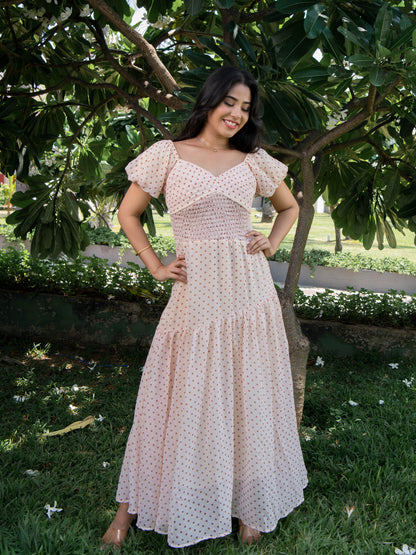 Dotty Chiffon half-shoulder Dress