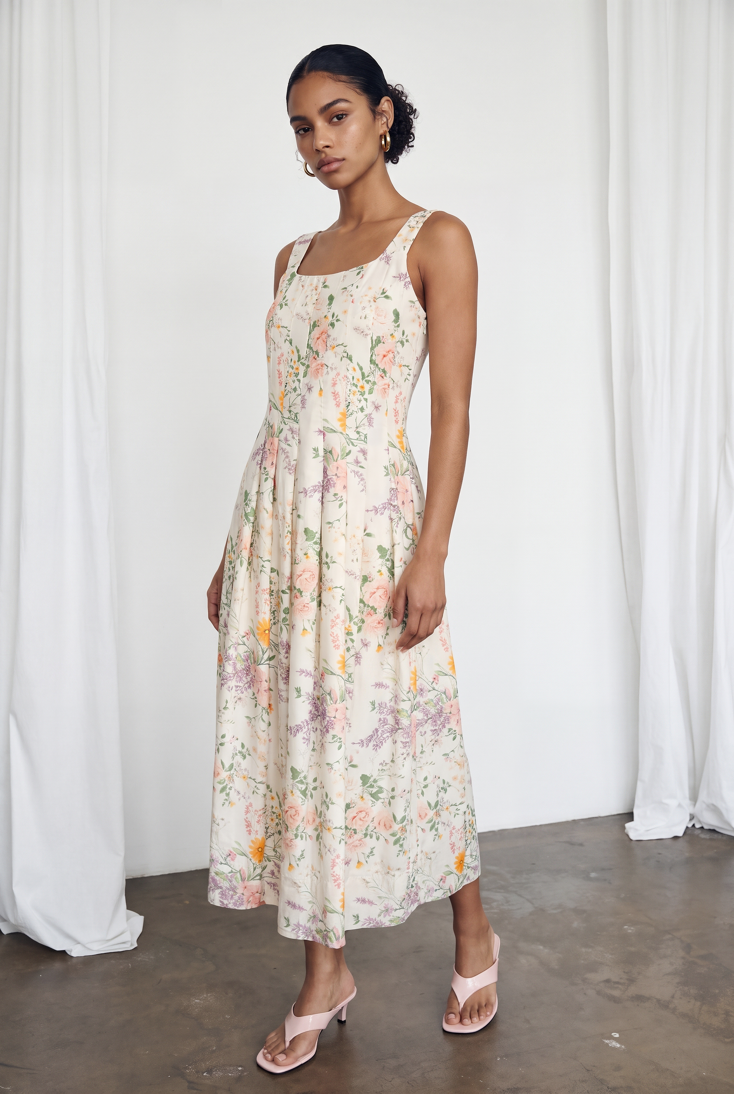 Floral Print Satin Midi Dress