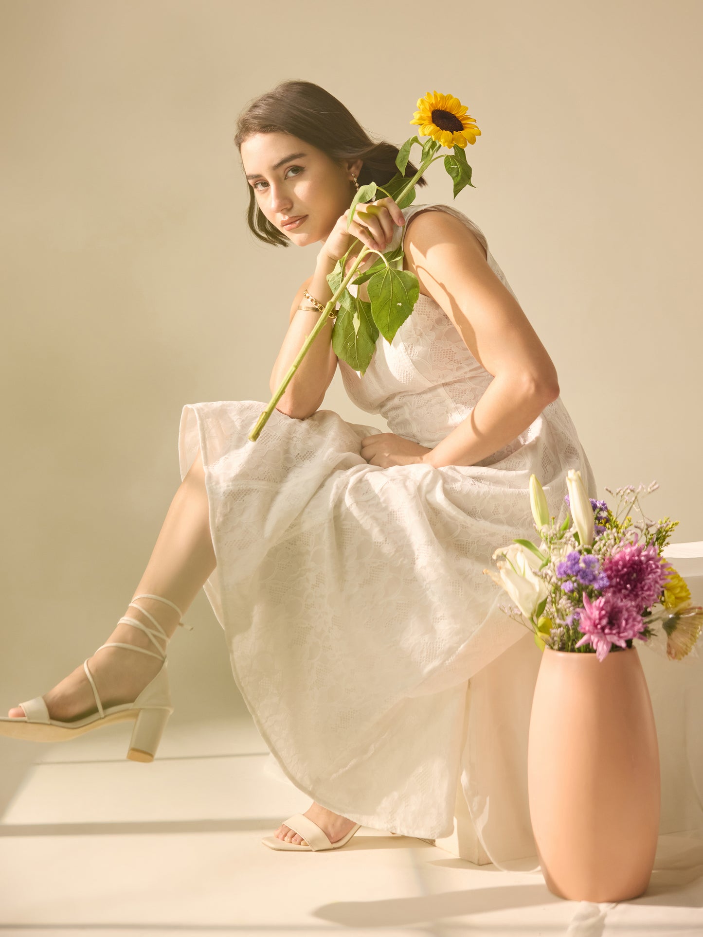 THE ANGELICA LACE MIDI – PORCELAIN WHITE