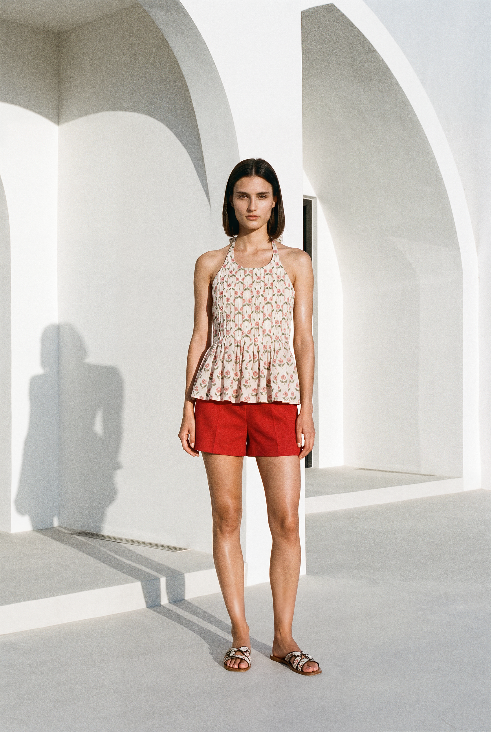 Posy Halter Pleated Top