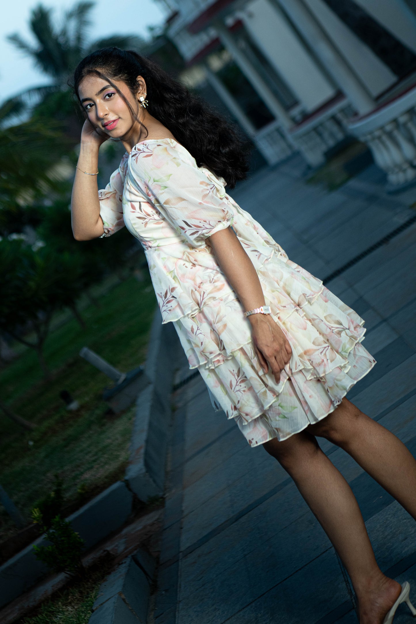 Flora Chiffon Dress with Cut-out Back