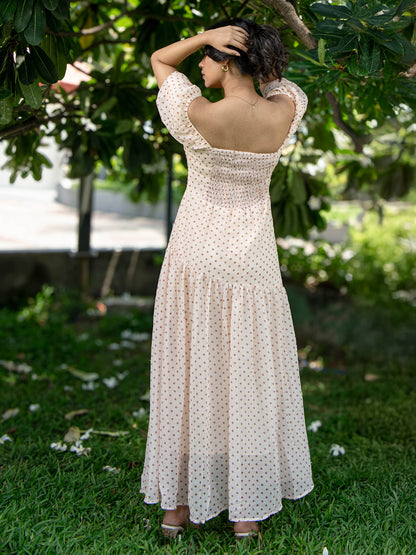 Dotty Chiffon half-shoulder Dress