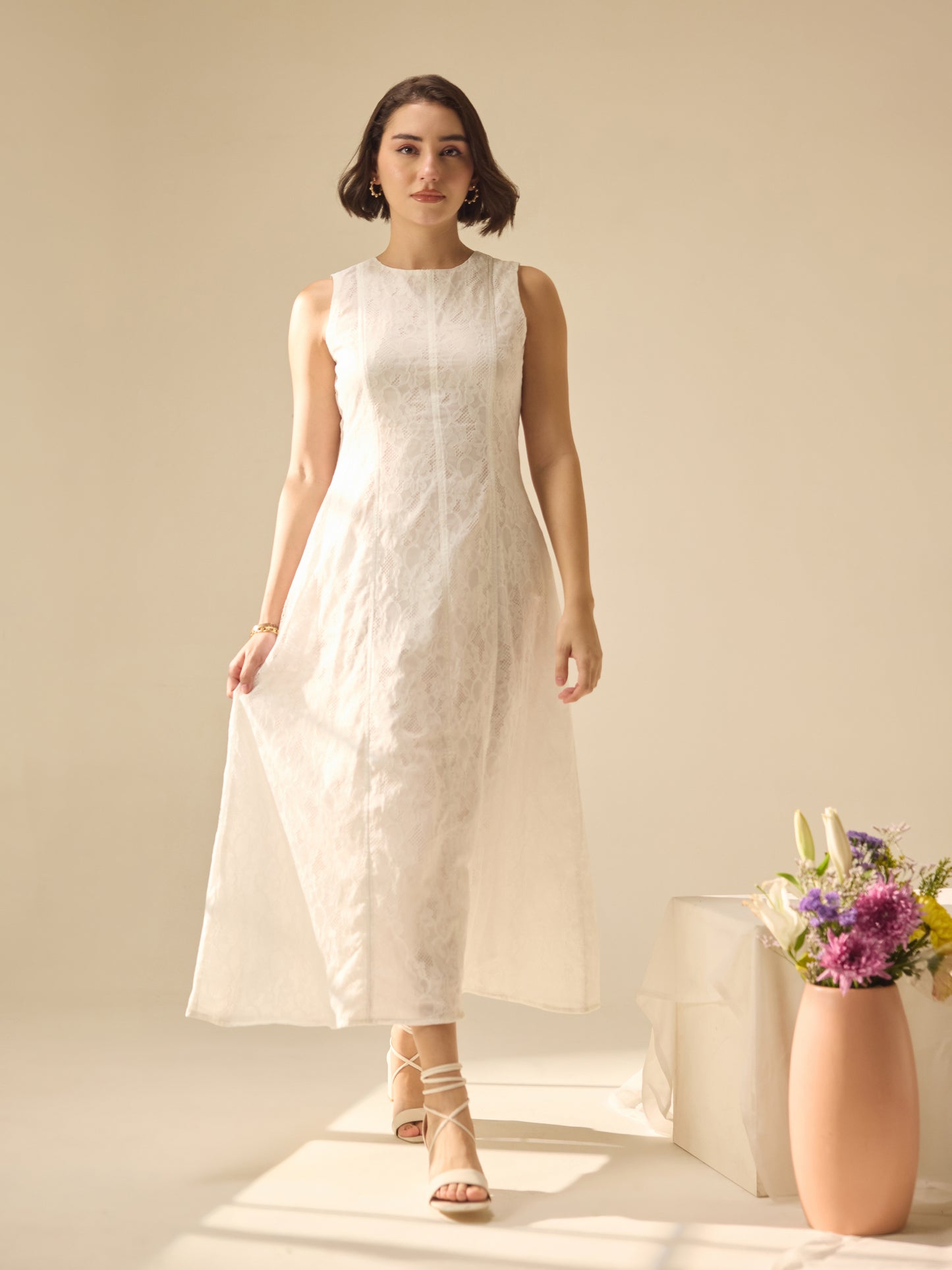 THE ANGELICA LACE MIDI – PORCELAIN WHITE
