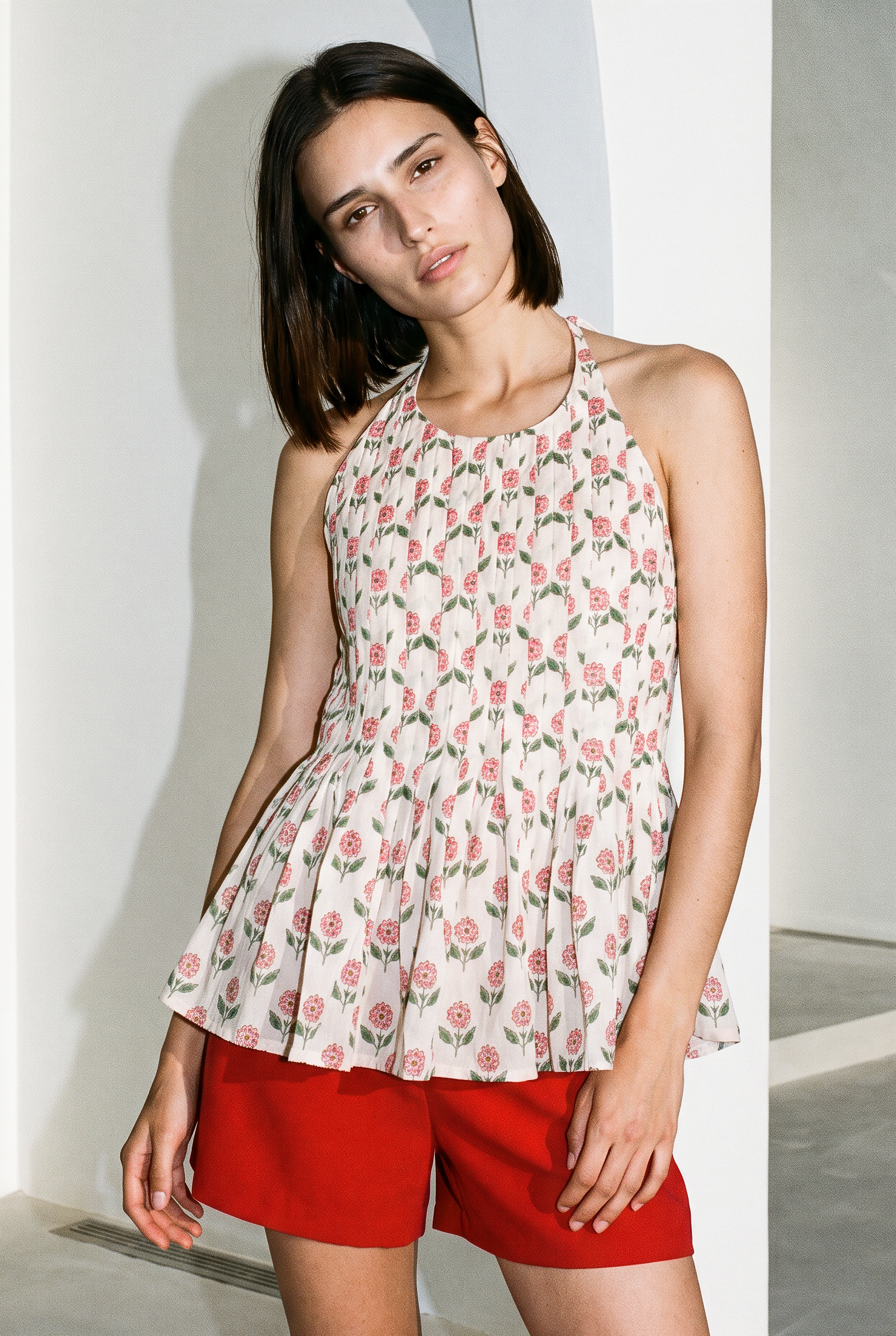 Posy Halter Pleated Top