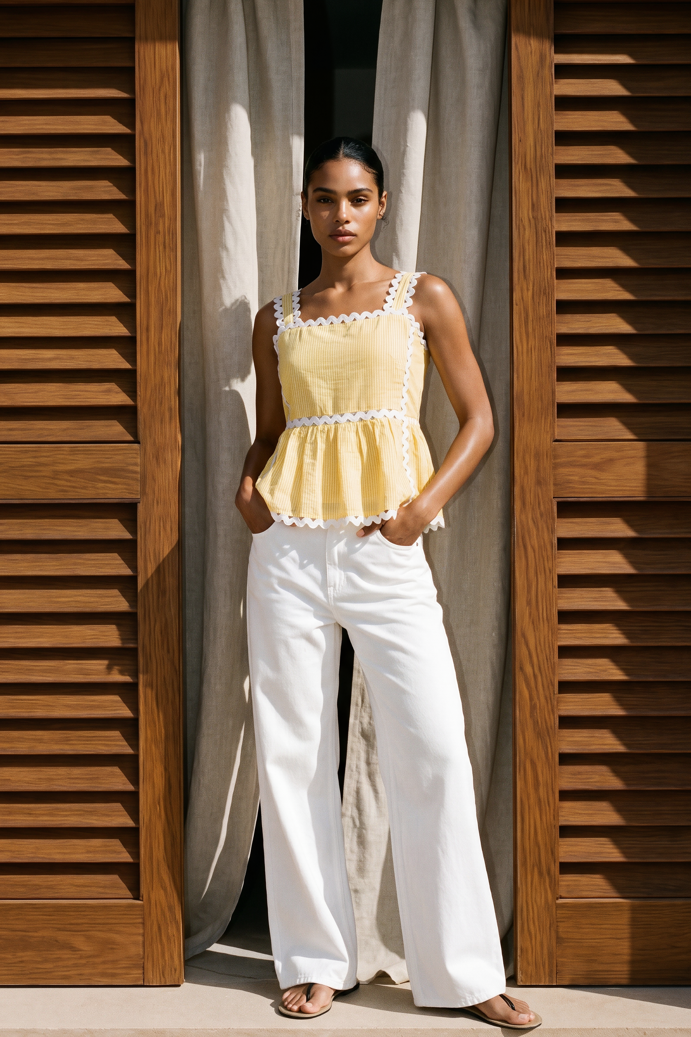 Butter Yellow Stripe Peplum Top