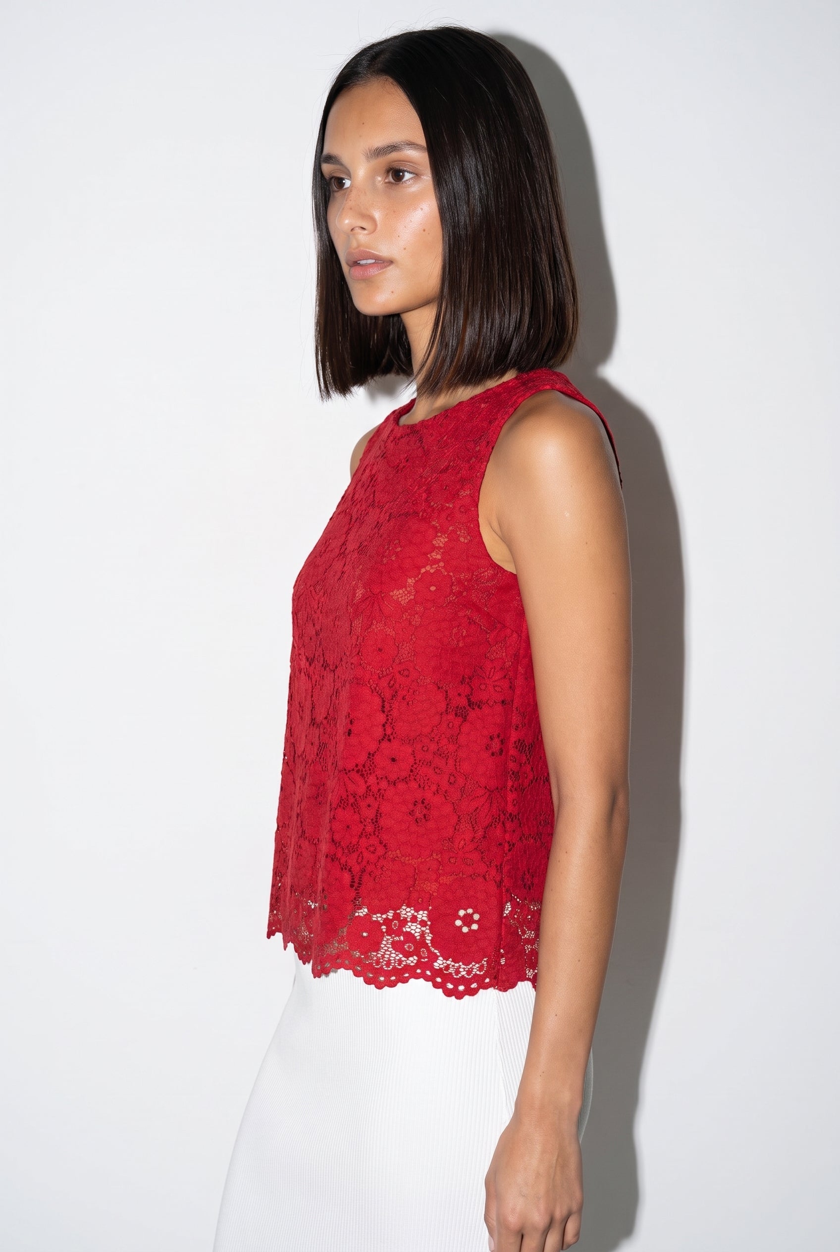Red Floral Lace Top
