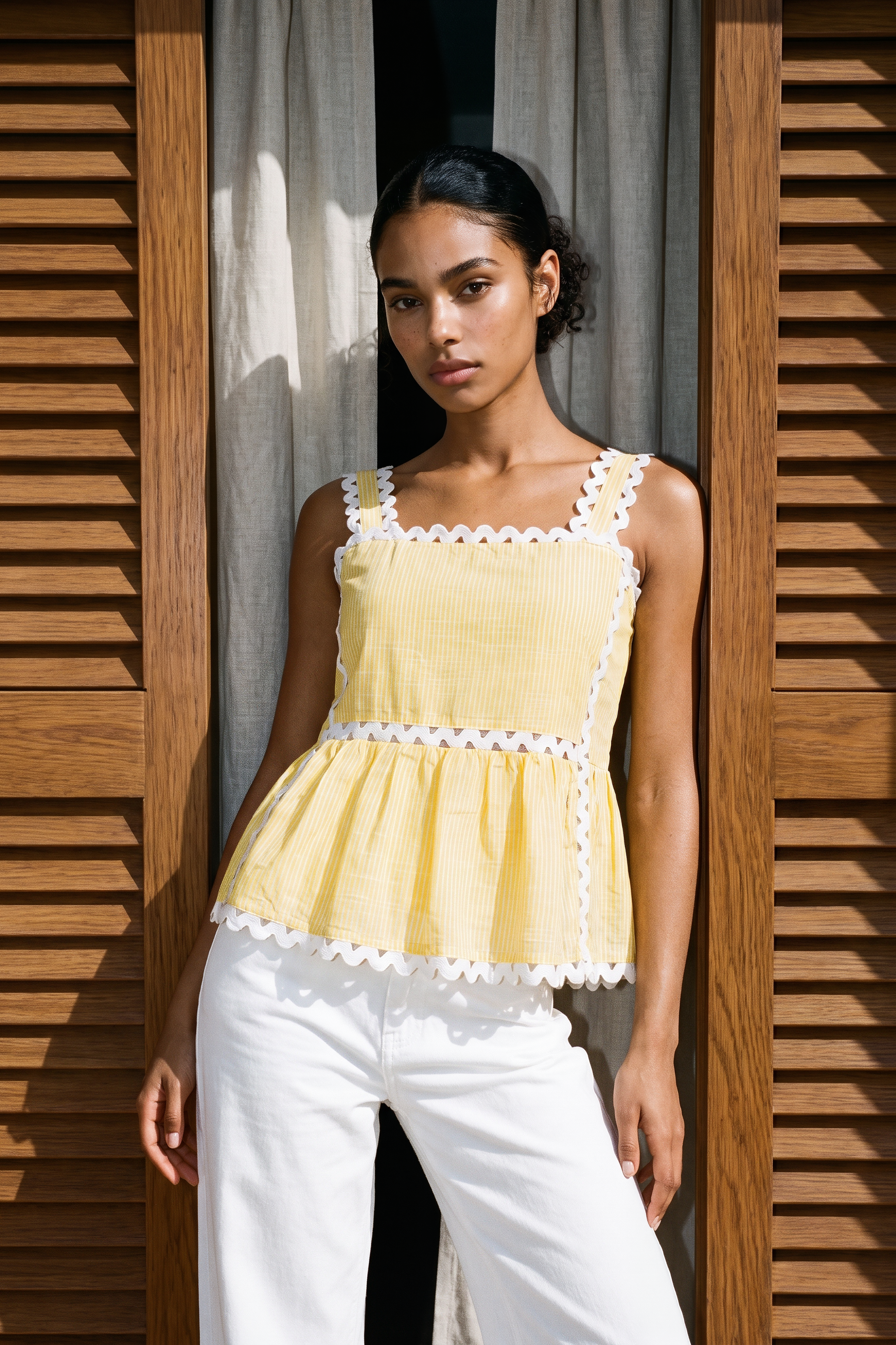 Butter Yellow Stripe Peplum Top