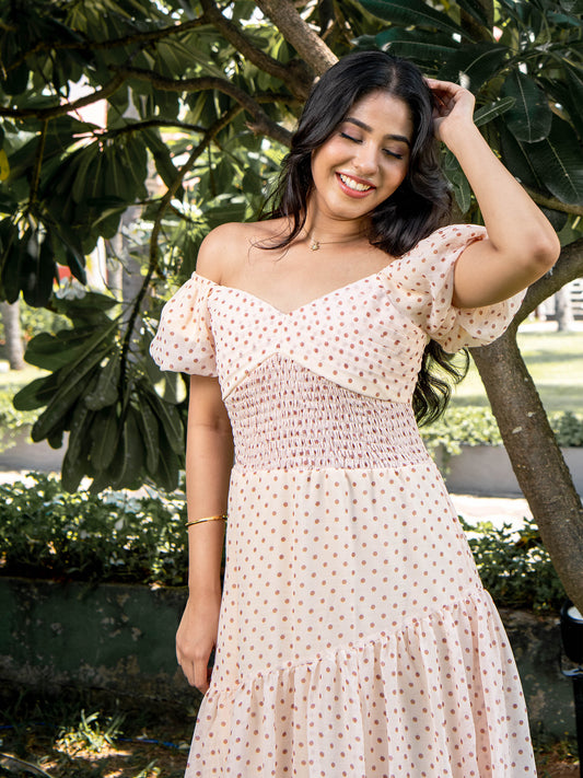 Dotty Chiffon half-shoulder Dress