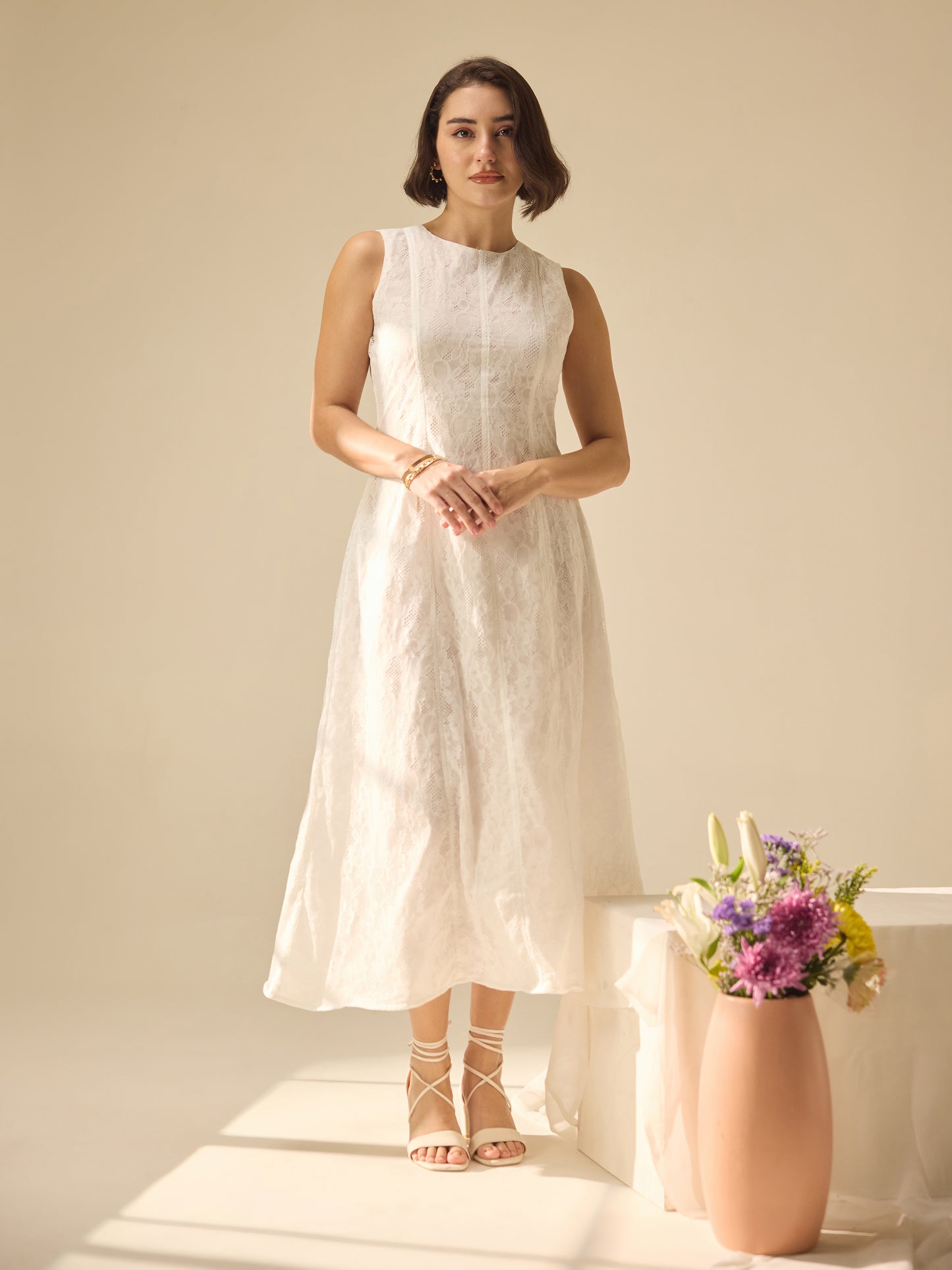 THE ANGELICA LACE MIDI – PORCELAIN WHITE